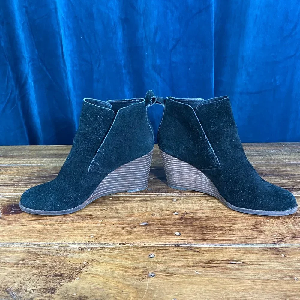 Lucky Brand Black Suede Yoniana Wedge Ankle Bootie Size 8.5M - Picture 4 of 11